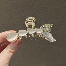 Fish Tail Opal Temperament Pearl Hair Clip Medium Size Clip Headdress (Option: Rhinestone)