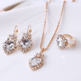 Water drop rhinestone necklace earrings ring set (Option: Heart white)