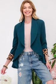 Celeste Full Size Rolled Leopard Cuff Open Front Blazer (Option: Hunter Green-1XL)