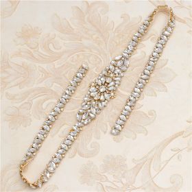 Rhinestone Applique Wedding Dress Waist Jewelry (Color: Gold)