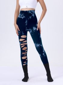 Butt Lifting Yoga Gym Athletic Pants, Hollow Out Tummy Control Sports Leggings Tie Dye Running Pants (Option: Blue-S)