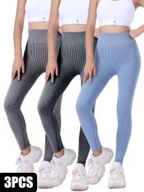 3 Pack Yoga Leggings Ribbed Seamless Workout High Waist  Over Athletic Exercise Leggings (Option: 3PACK2-S)