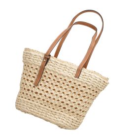 Large Capacity Fashion Urban Simple White Khaki Straw Braided Bag (Option: White-Zipper style)