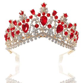 Baroque Bridal Crown Headdress Rhinestone Princess Formal Dress Accessories (Option: Gold Red Diamond)