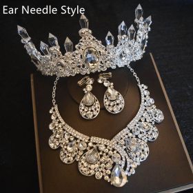 Bridal Headdress Flowers Wedding Hair Accessories Accessories Crown Necklace Earrings Three-piece Set Wedding Accessories (Option: Auricular Needle Style)