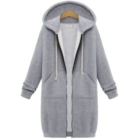 Hooded Long Sleeve Sweater Fleece Long Jacket (Option: Grey-5XL)