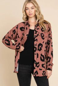 BOMBOM Animal Print Button Up Knit Shacket (Option: Brick-S)