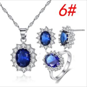 Sunflower Jewelry Set Necklace Ring Stud Earrings Bridal Jewelry (Option: Blue set size6)