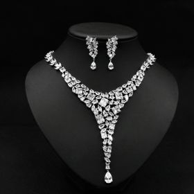 Colorful Zircon Necklace Set Wedding Dress Wedding Earring Accessories (Color: White)