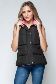 Snobbish Snap And Zip Closure Hooded Vest (Option: Black Rose Violet-M)