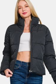 Zenana Zip Up Turtleneck Puffer Jacket With Pockets (Option: Black-S)