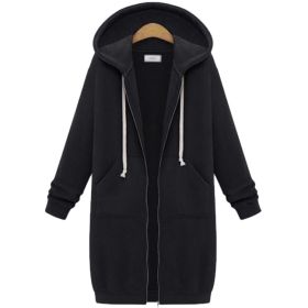 Hooded Long Sleeve Sweater Fleece Long Jacket (Option: Black-4XL)