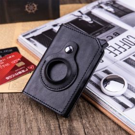 Men's Anti-theft Swipe Card Holder Tracker Hole (Option: Plain black)