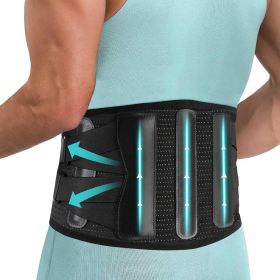 Back Brace For Lower Back Pain Relief, Lumbar Support Belt For Men And Women With 5 Lumbar Pads L (Color: Black)