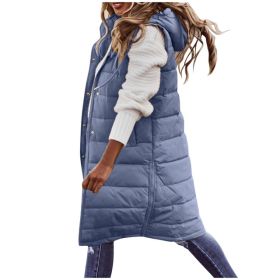 Women's Solid Color Sleeveless Down Jacket Long Winter Coat (Option: Blue-S)