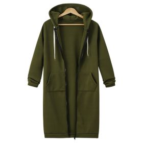 Hooded Long Sleeve Sweater Fleece Long Jacket (Option: Army Green-S)