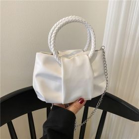 Portable Cloud Underarm Pleated Tote Chain Crossbody Bag (Color: White)