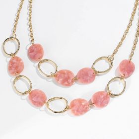 Regular Alloy Geometric Circle Acetate Plate Multilayer Short Necklace Women (Color: Pink)