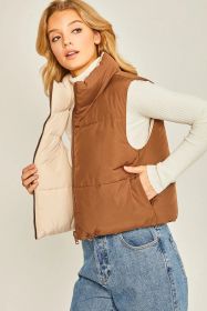 Love Tree Zip Up Cropped Contrast Reversible Vest (Option: Cocoa-M)