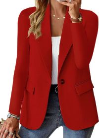 Polyester Autumn Long Sleeve Solid Color Cardigan Small Suit Jacket For Women (Option: Red-S)