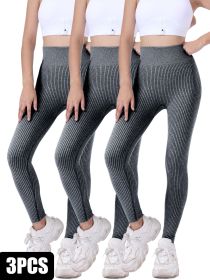 3 Pack Yoga Leggings Ribbed Seamless Workout High Waist  Over Athletic Exercise Leggings (Option: 3PACK3-S)