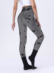 Butt Lifting Yoga Gym Athletic Pants, Hollow Out Tummy Control Sports Leggings Tie Dye Running Pants (Option: Grey-S)