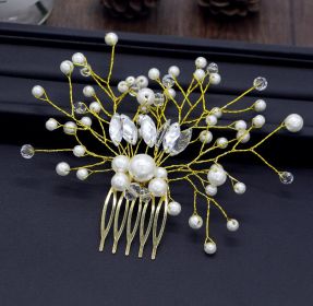 Pearl White Crystal Banquet Headdress Comb (Option: Gold1)