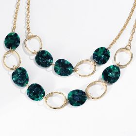 Regular Alloy Geometric Circle Acetate Plate Multilayer Short Necklace Women (Color: Green)