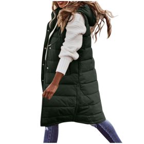 Women's Solid Color Sleeveless Down Jacket Long Winter Coat (Option: Green-S)