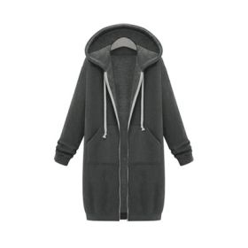 Hooded Long Sleeve Sweater Fleece Long Jacket (Option: Dark Grey-S)