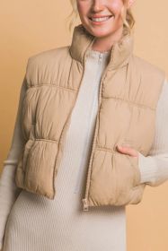 Love Tree Zip Up Turtleneck Cropped Vest Coat (Option: Khaki-S)