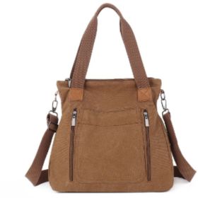 Women Totes All-match Portable Large-capacity Female Canvas Bag Female Casual Shoulder Bags (Color: Coffee)