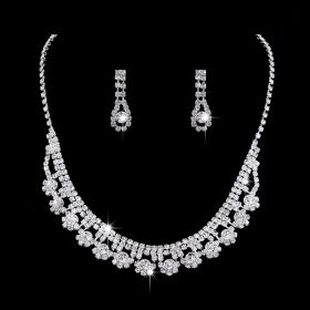 Full Rhinestone Zircon Water Drop Necklace Earrings Jewelry Set (Option: 691th)