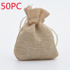 Manufacturers Wholesale Drawstring Linen Bag Mini Rope Linen Jewelry Packaging Gift Bag Bundle Mouth Small Cloth Bag (Option: Khaki 50PC-7x9cm)