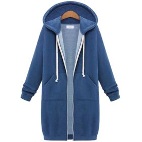 Hooded Long Sleeve Sweater Fleece Long Jacket (Option: Blue-3XL)