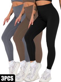 3 Pack Womens Seamless Ribbed Leggings Soft Slimming Yoga Pants, Ribbed Yoga Pants High Waisted Gym Leggings Sport Women Fitness Seamless Female (Option: 3PACK1-S)