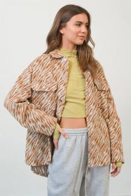 HYFVE Zebra Print Snap Down Long Sleeve Shacket (Option: Camel-L)