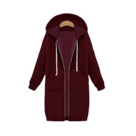 Hooded Long Sleeve Sweater Fleece Long Jacket (Option: Dark Red-2XL)