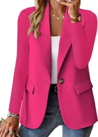 Polyester Autumn Long Sleeve Solid Color Cardigan Small Suit Jacket For Women (Option: Rose Red-M)