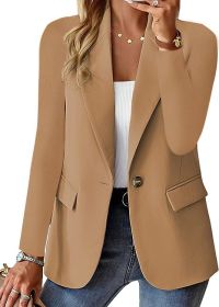 Polyester Autumn Long Sleeve Solid Color Cardigan Small Suit Jacket For Women (Option: Khaki-3XL)