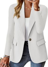 Polyester Autumn Long Sleeve Solid Color Cardigan Small Suit Jacket For Women (Option: White-3XL)